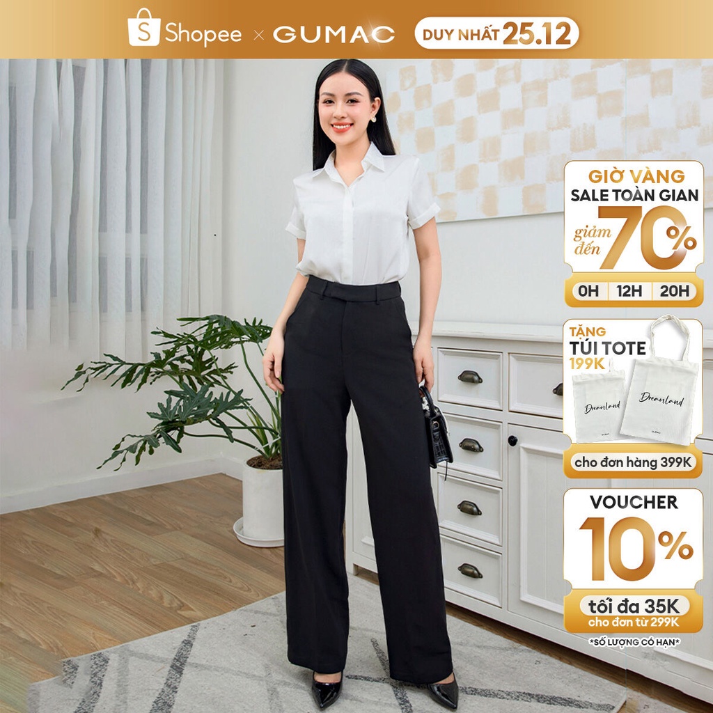 Quần tây nữ thiết kế lưng xẻ V sau màu đen thời trang GUMAC QD11050