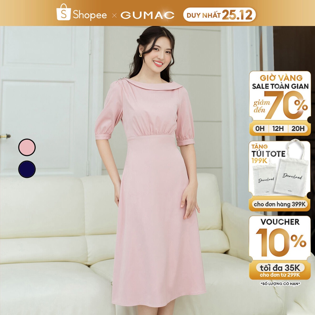 Đầm tay ngắn cổ thuyền GUMAC DD08056
