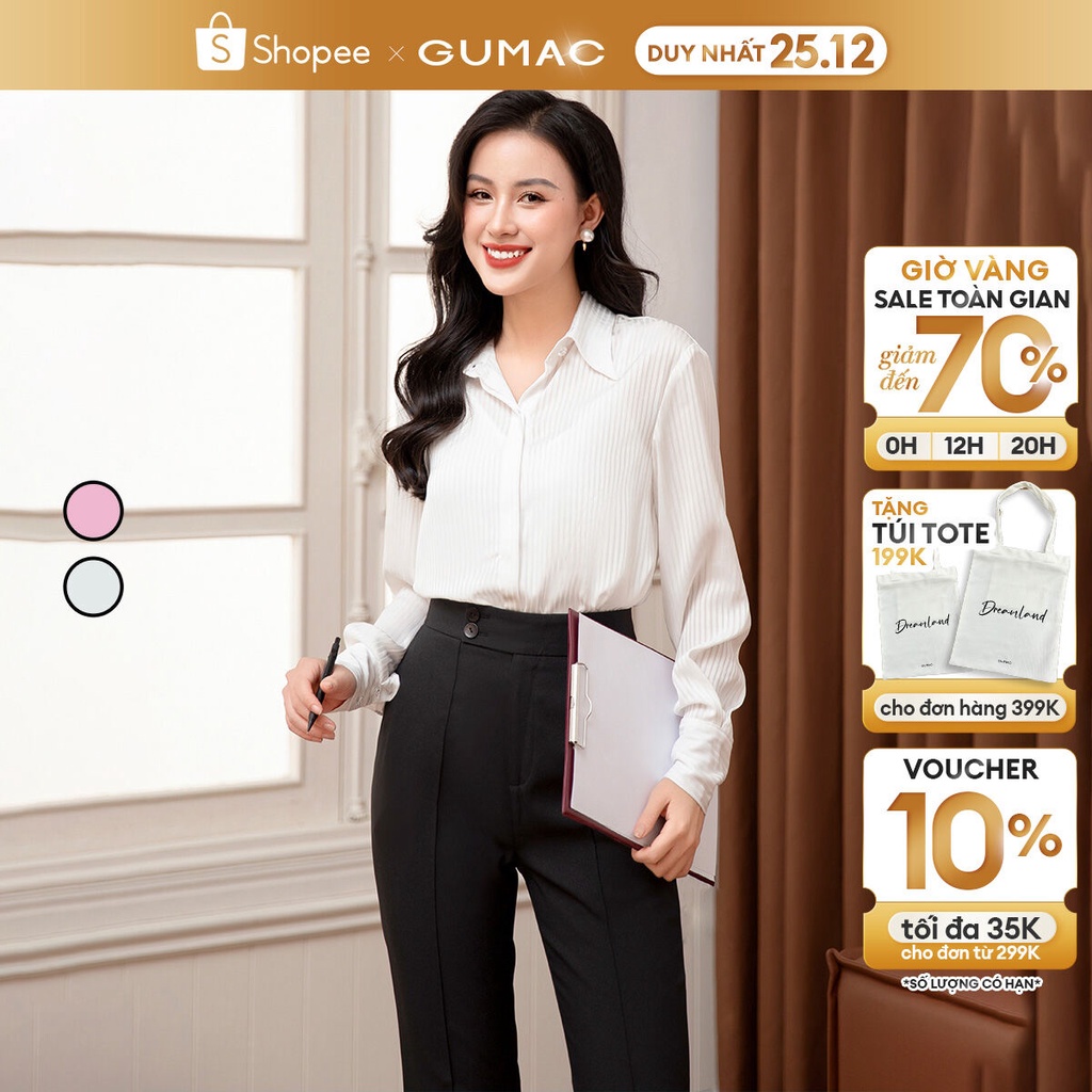 Áo sơ mi nữ tay dài GUMAC AD10011 kiểu giấu nút tinh tế, thanh lịch