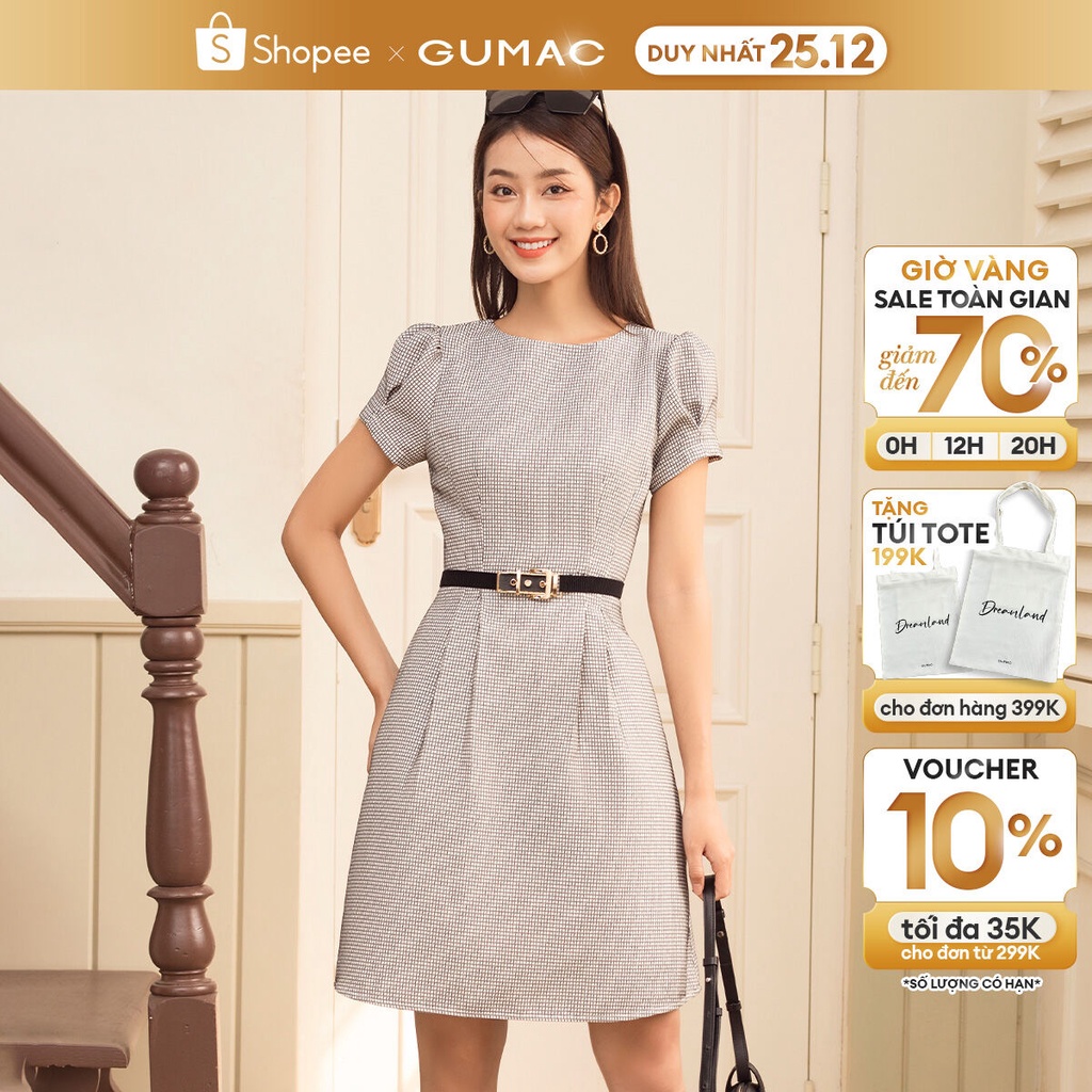 Đầm A chiết ly eo thời trang GUMAC DD06020