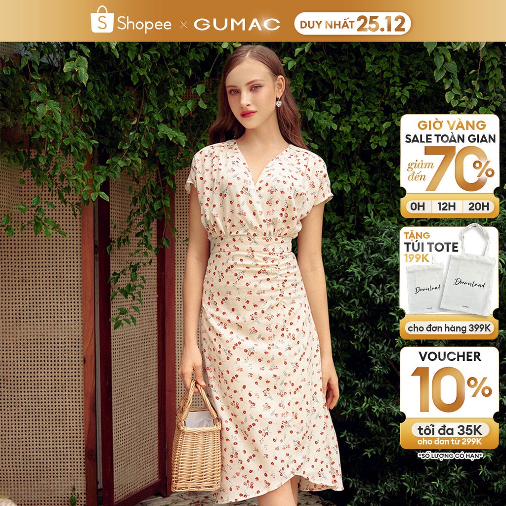 Đầm hoa nhí nữ phong cách retro thời trang GUMAC DC09091