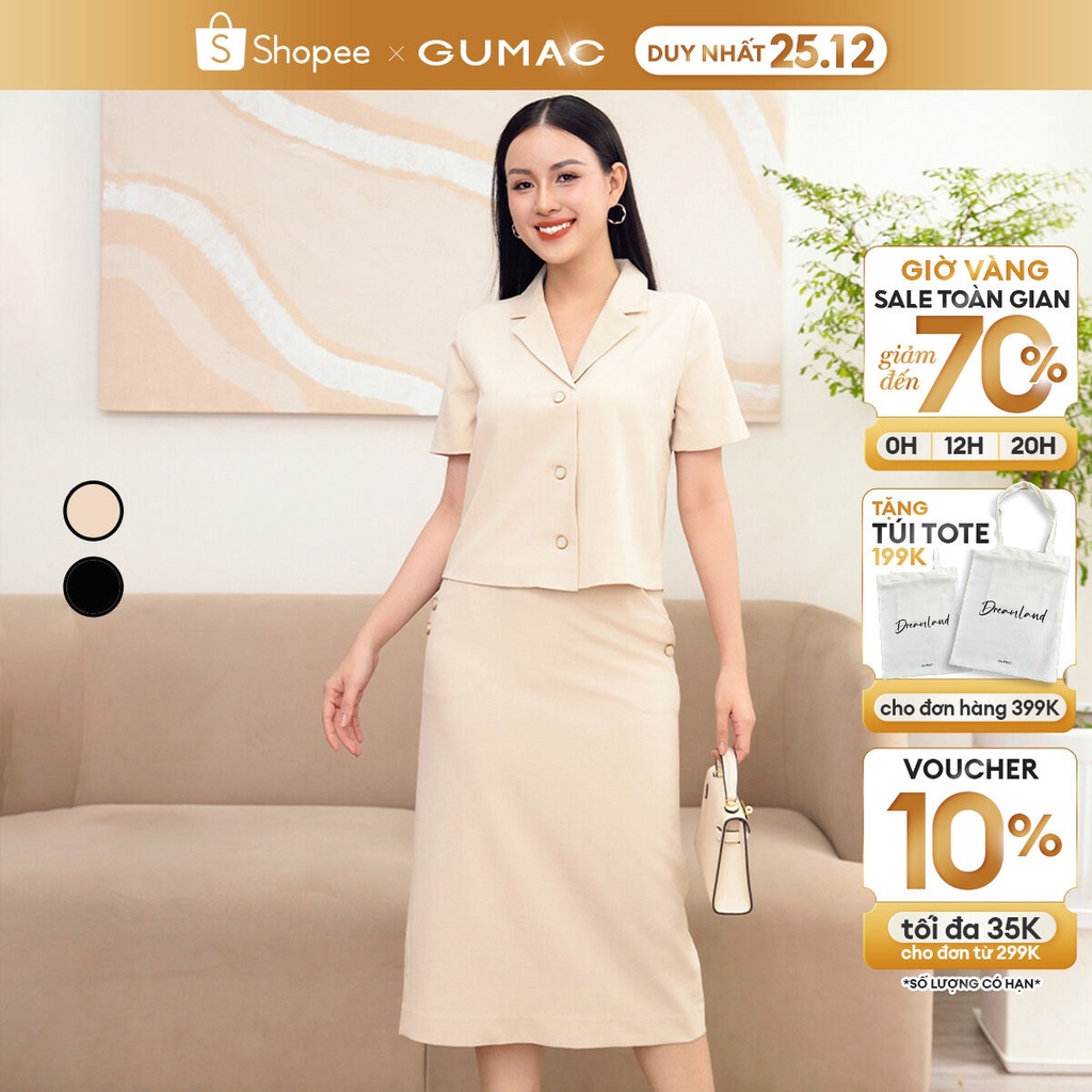 Set lẻ Áo kiểu danton AD11066 thời trang GUMAC - Chân váy bút chì túi kiểu VD11067 thời trang GUMAC