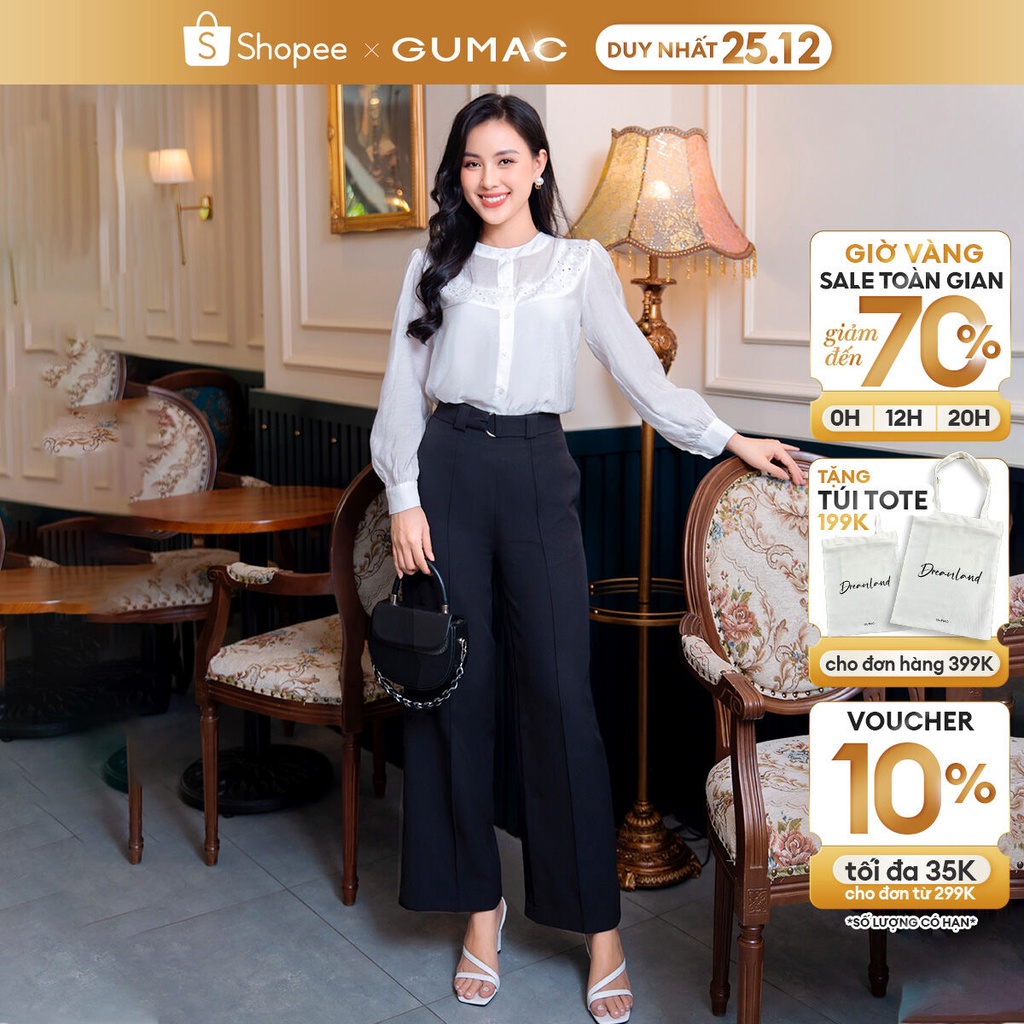 Quần tây công sở ống suông GUMAC QD09018 phối dây dưng rời