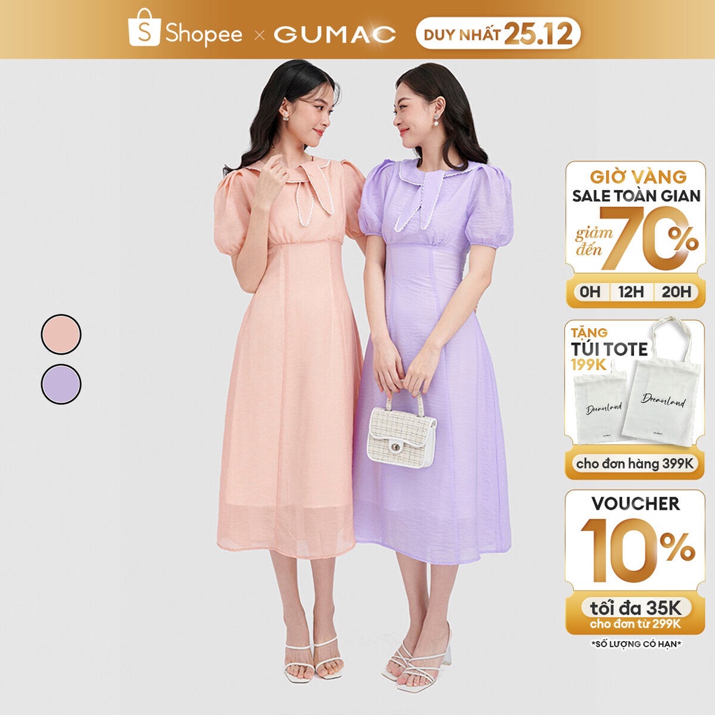 Đầm cổ nơ viền ren thời trang GUMAC DC12033