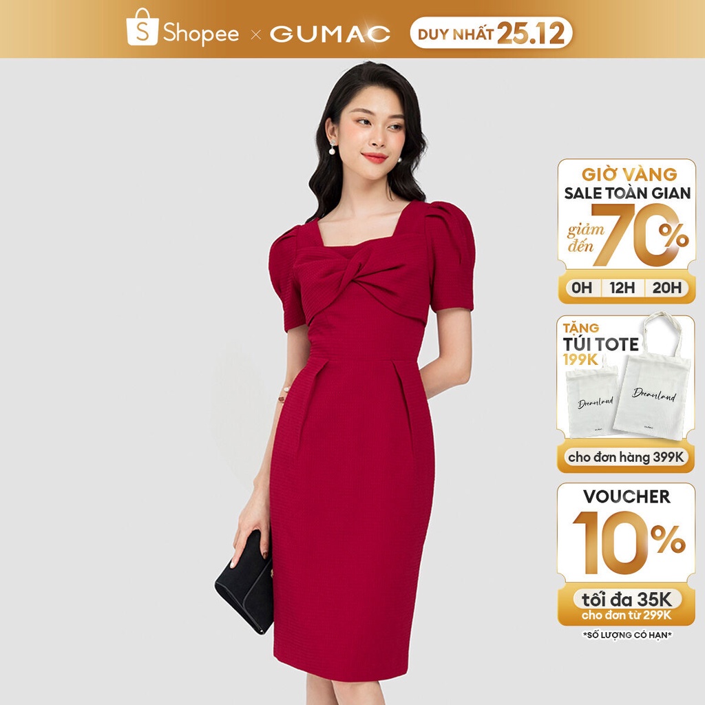 Đầm cổ xoắn ngực thời trang GUMAC DVC08122