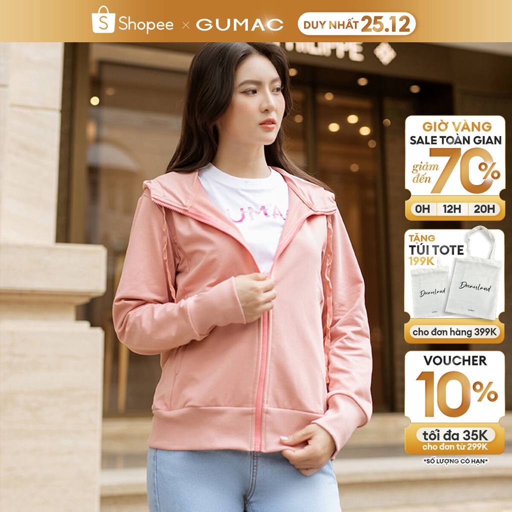 Áo khoác phối khóa kéo borip có nón GUMAC AD05063