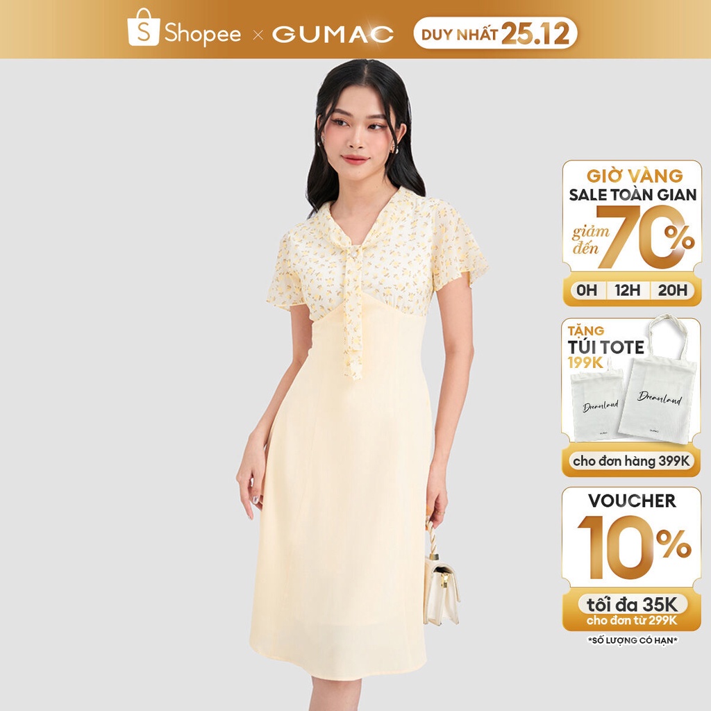 Đầm xòe phối hoa thời trang GUMAC DD03055