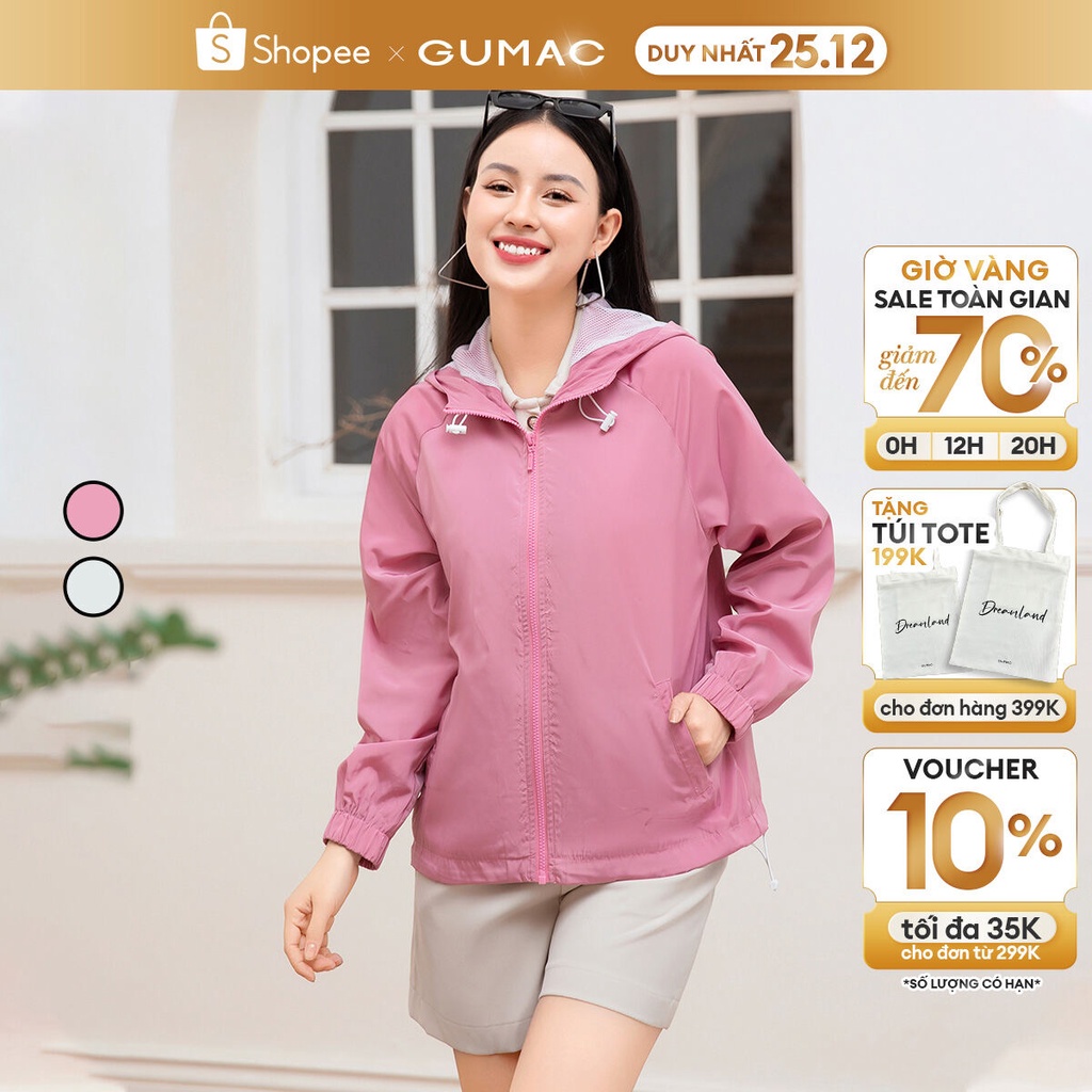 Áo khoác nữ GUMAC AD10020 có nón phồi khóa kéo