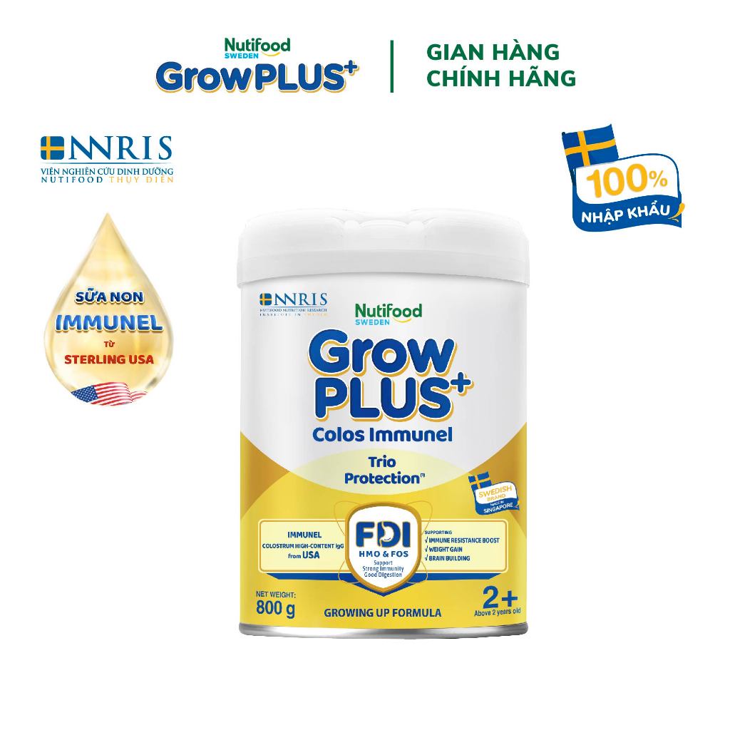 Sữa Bột Nutifood Sweden GrowPLUS+ Sữa Non Immunel trên 2 tuổi lon 800 g