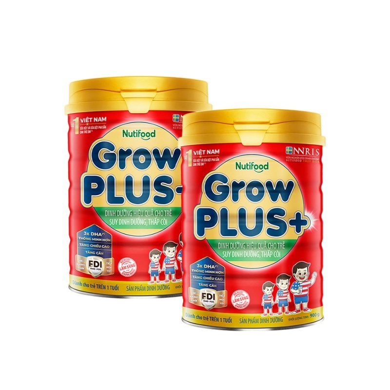 Combo 2 Sữa Bột Nutifood GrowPLUS+ Suy Dinh Dưỡng 900g  - Tăng Cân, Tăng Chiều Cao (2 Lon x Lon 900g)