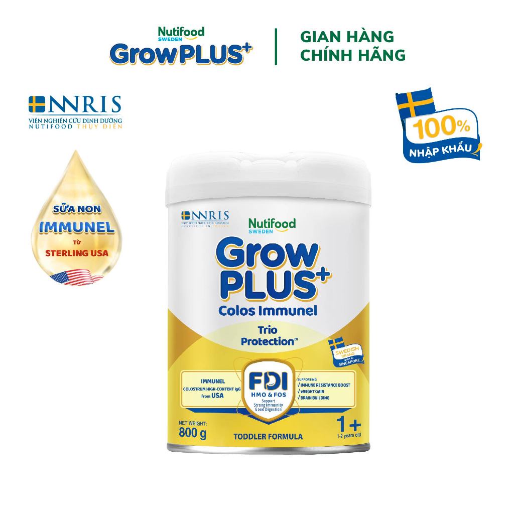 Sữa Bột Nutifood Sweden GrowPLUS+ Sữa Non Immunel từ lon 800 g