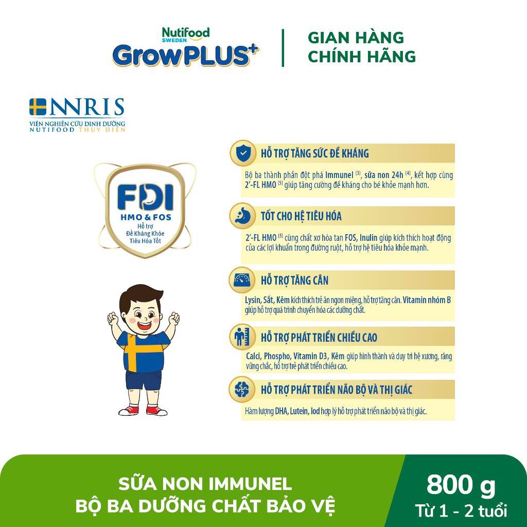 Sữa Bột Nutifood Sweden GrowPLUS+ Sữa Non Immunel từ lon 800 g