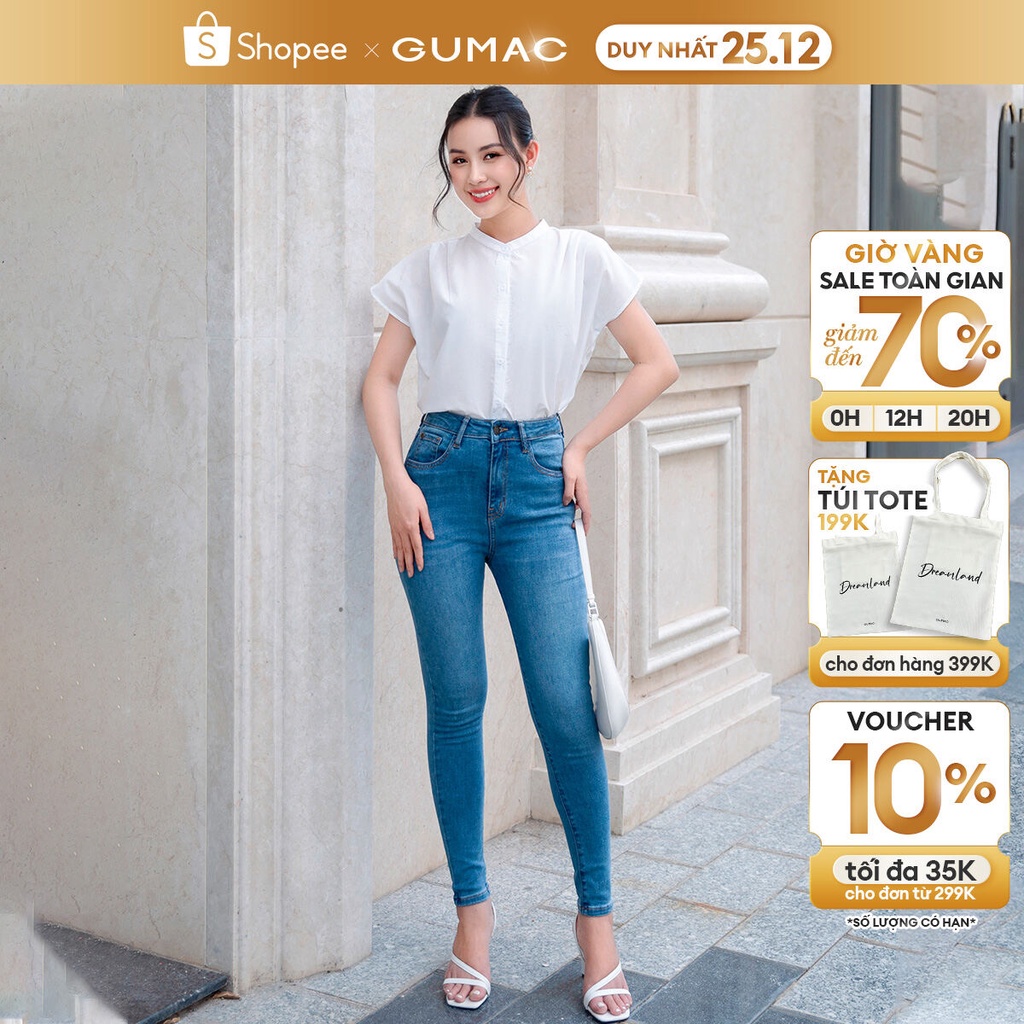 Quần jeans nữ dáng skinny GUMAC QJD09041 lưng cao có túi đính phụ kiện trang trí