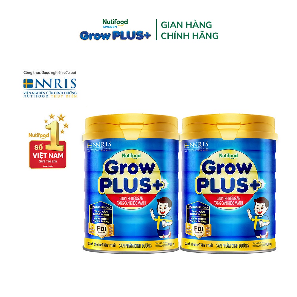 Combo 2 Sữa Bột Nutifood GrowPLUS+ Biếng Ăn 900g  - Tăng Cân Khỏe Mạnh (2 Lon x Lon 900g)