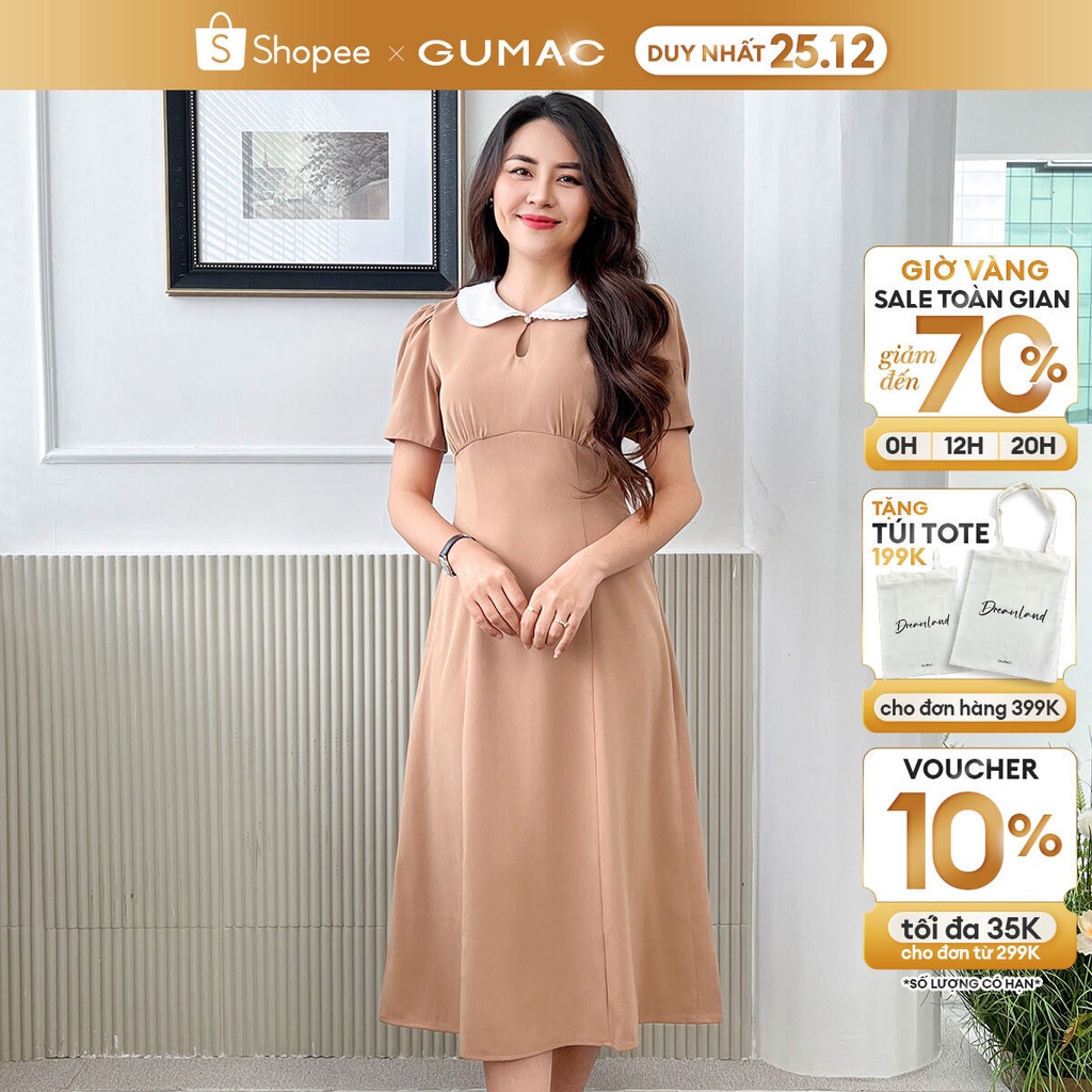 Đầm phối bâu tròn thời trang GUMAC DD06057
