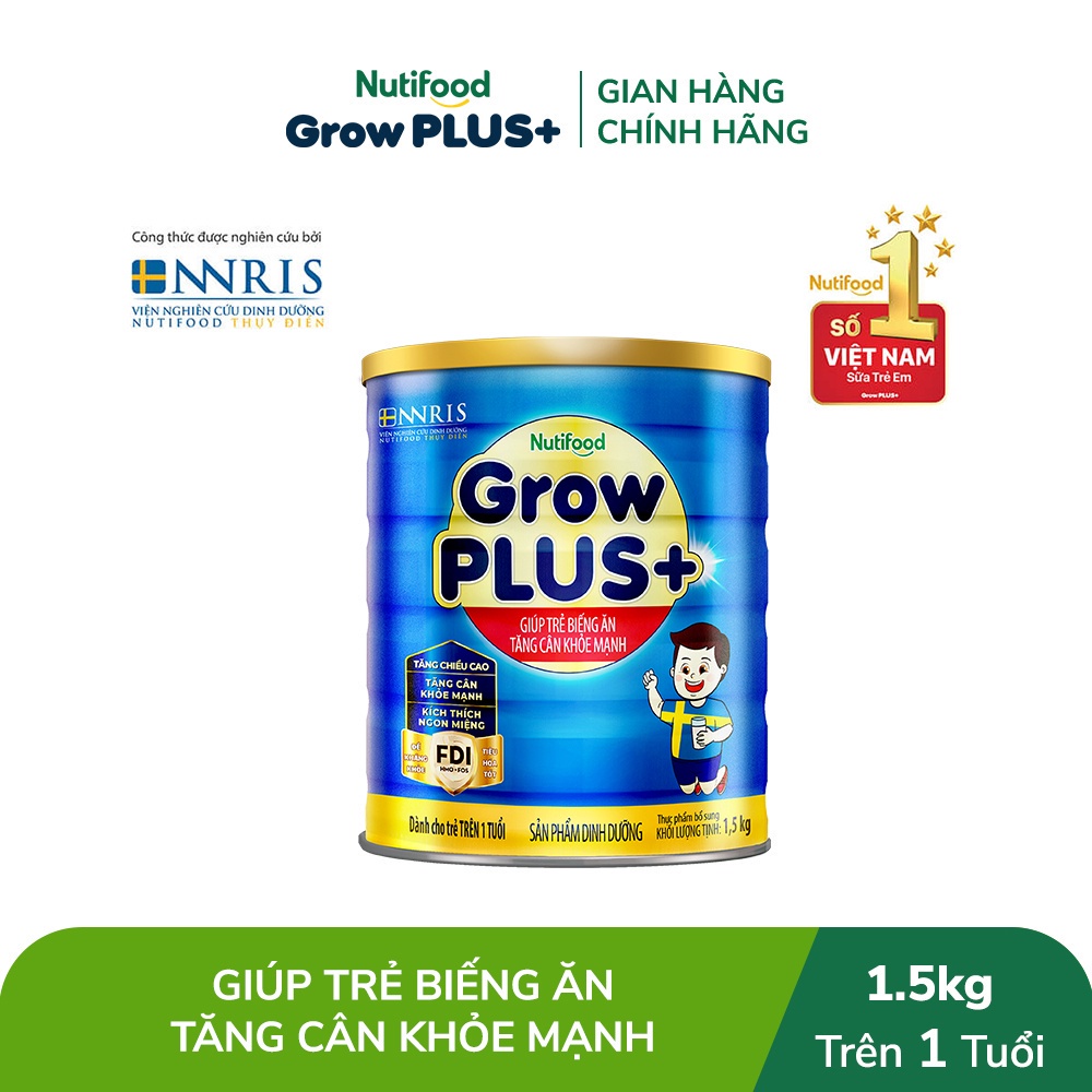 Combo 3 Sữa Bột Nutifood GrowPLUS+ Biếng Ăn 1.5Kg  - Tăng Cân Khỏe Mạnh (3 Lon x Lon 1.5Kg)