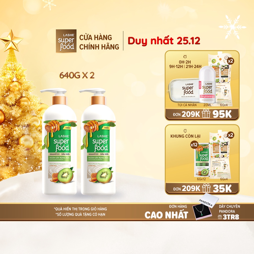 Combo 2 Dầu gội LASHE SUPERFOOD ngăn gãy rụng tóc 640G