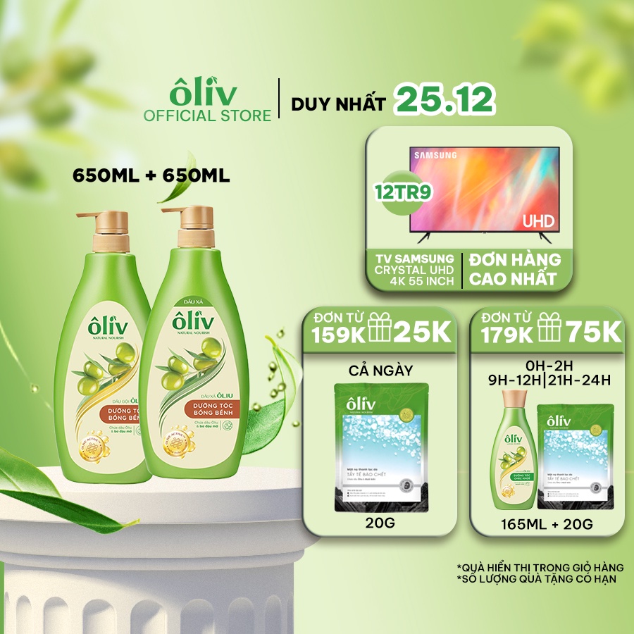 Combo Dầu gội Ôliv bồng bềnh 650ml + Dầu xả Ôliv bồng bềnh 650ml