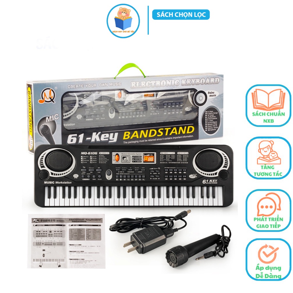 Đàn Piano điện tử Keyboard 61 Phím Kèm Mic+sạc cho bé.