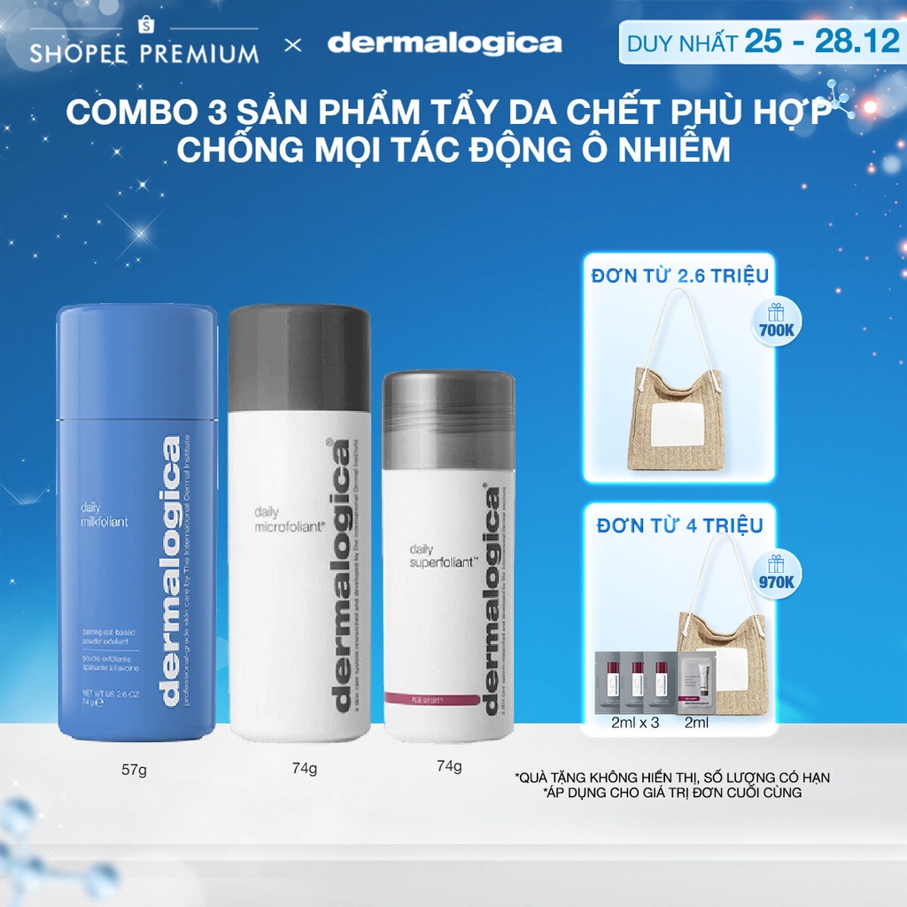 Combo 3 sản phẩm tẩy da chết phù hợp chống mọi tác động ô nhiễm Dermalogica (74g+74g+57g)