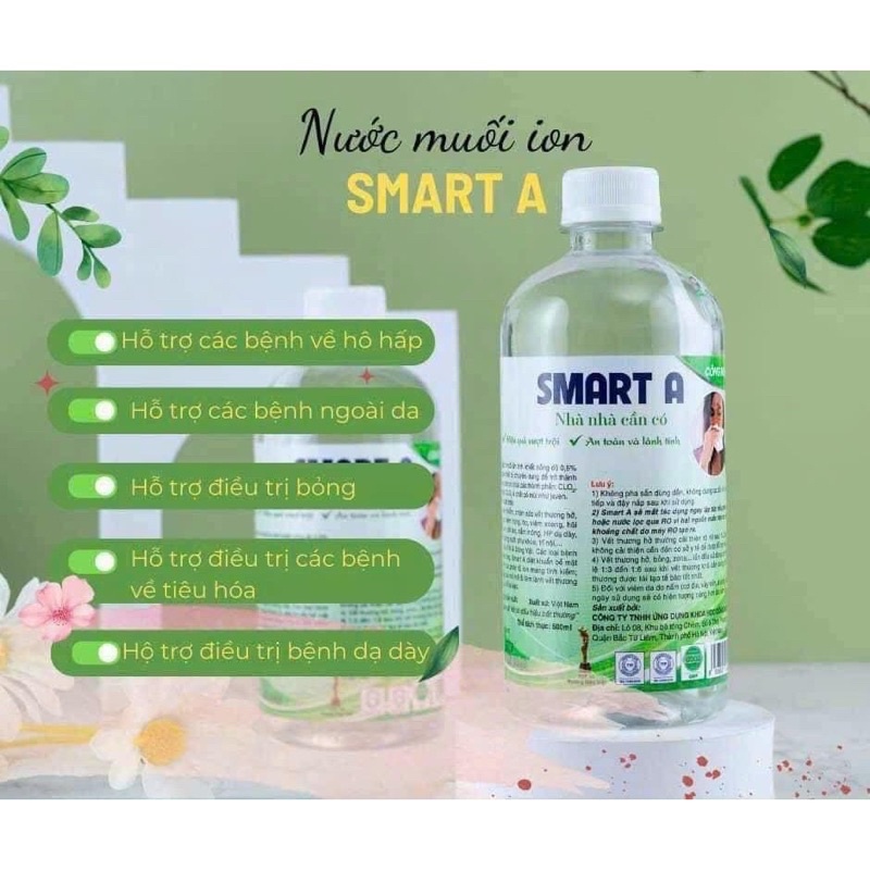Dung dịch sát khuẩn Smart Anolyte (Nước A) khử khuẩn tay, bề mặt an toàn từ thiên nhiên không kích ứng 500ml