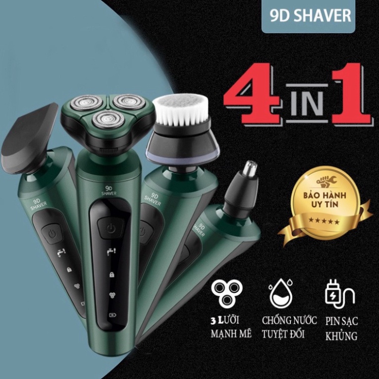 Máy Cạo Râu Đa Năng 9D Shaver, Máy Cạo Râu 4in1 Tặng Kèm 6 Phụ Kiện Cao Cấp Công Nghệ Chống Nước