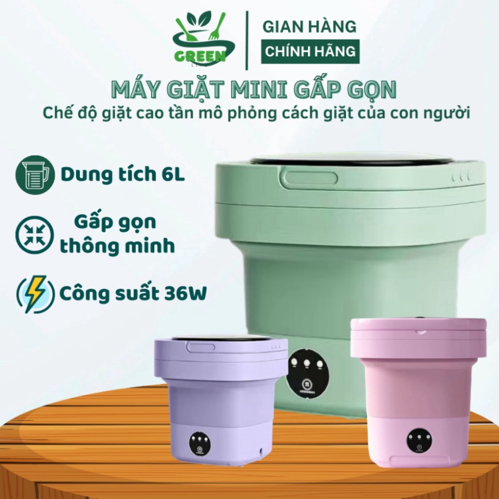 Máy giặt mini gấp gọn, máy giặt đồ lót, tất vớ, giặt đồ cho bé dung tích 6L tự vắt khô khử khuẩn bằng công nghệ mới