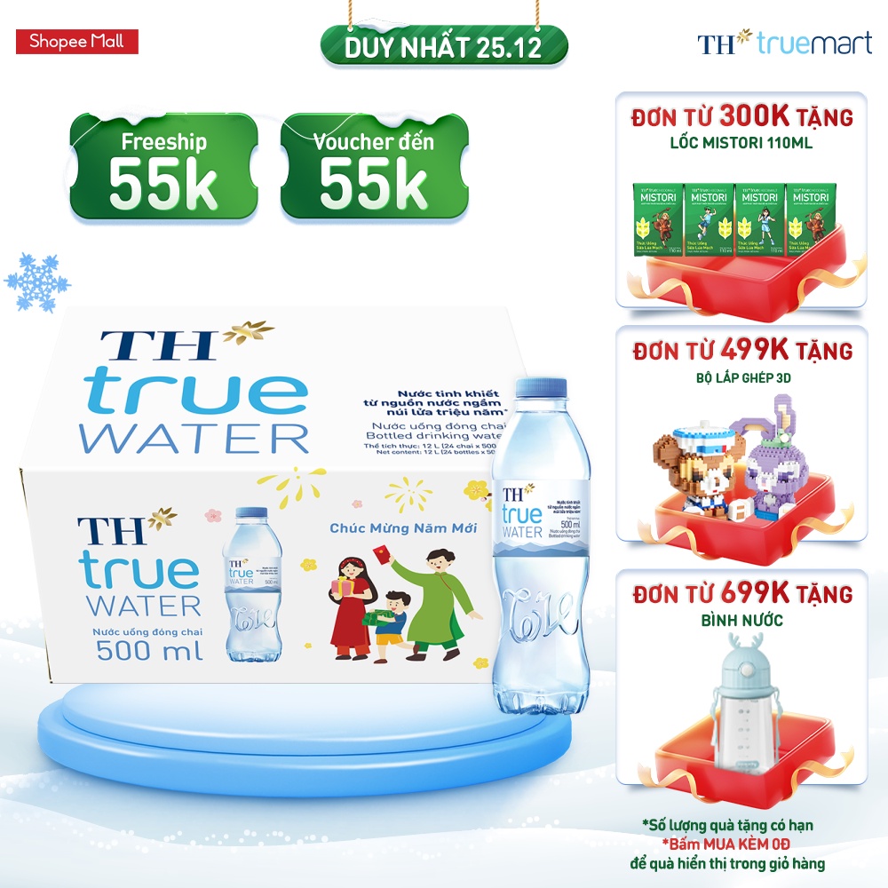 Thùng 24 chai nước tinh khiết TH True Water 500ml (500ml x 24)