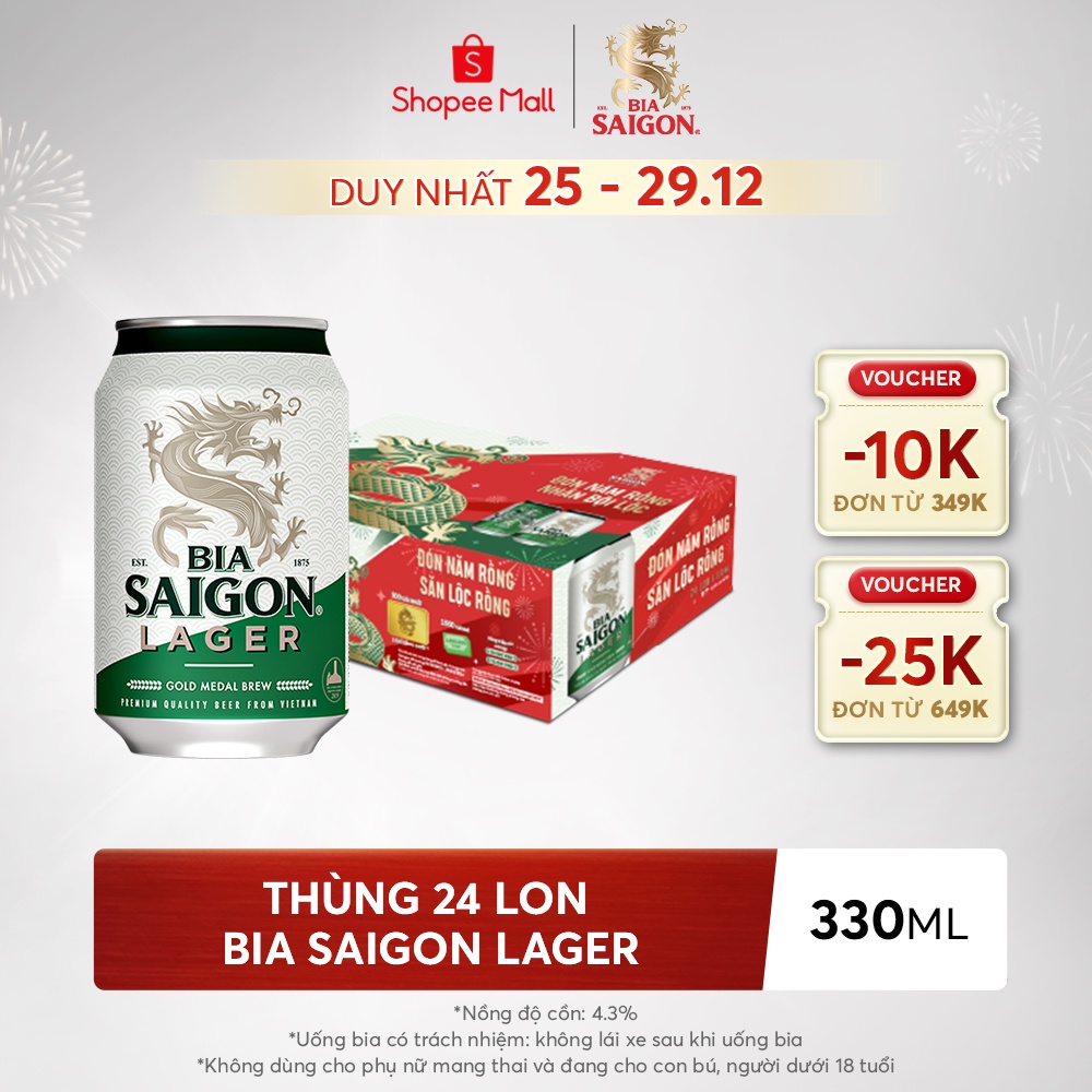 Thùng 24 lon bia Saigon Lager - 330ml/lon