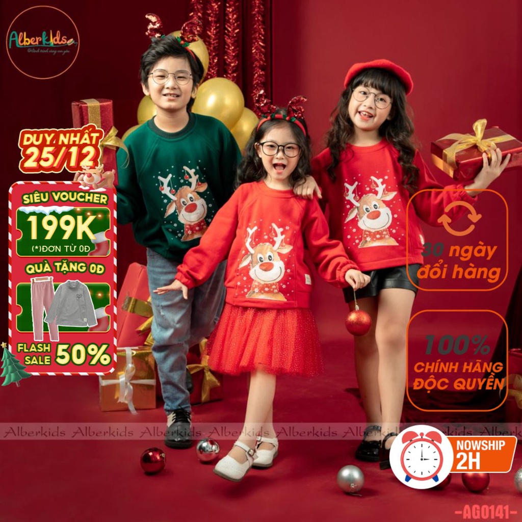 Áo nỉ noel cho bé trai, bé gái ALBERKIDS thu đông cho trẻ em 2,3,4,5,6,7,8,9,10,11,12 tuổi [AG0141]