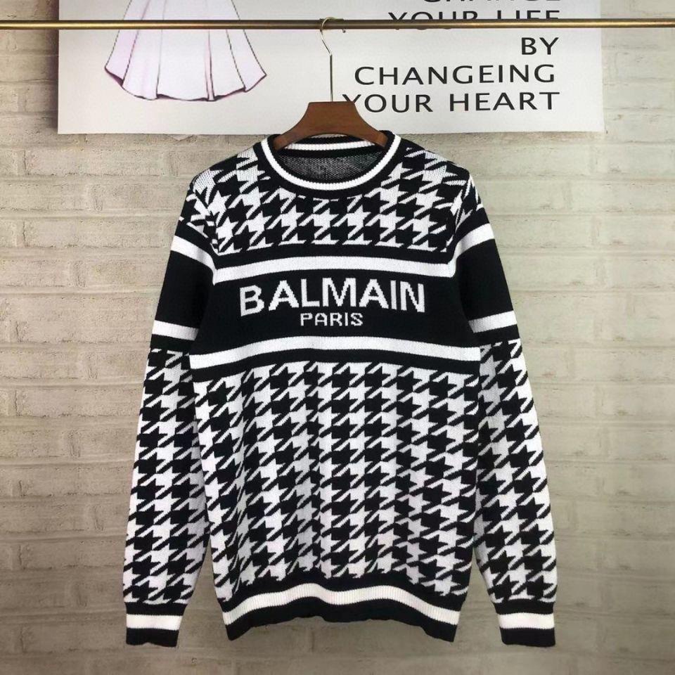 Balmain Hàng Có Sẵn Áo sweater Dày Ấm Áp in Chữ houndstooth Hợp Thời Trang