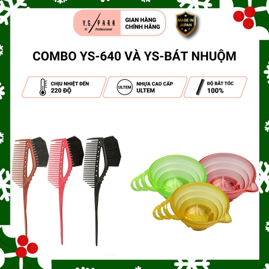 Combo Bát nhuộm hóa chất YS PARK có vạch chia và răng lược tiện lợi và lược chải hóa chất 640 - Bảo hành 12 tháng