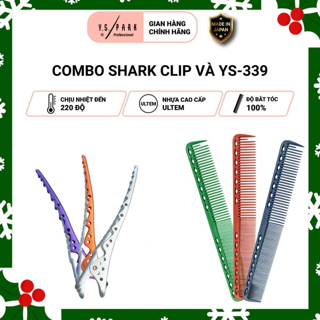 Combo lược cắt tóc nữ chuyên nghiệp YS PARK 339 và Kẹp hàm cá mập làm tóc Clip S - Hàng chính hãng - Bảo hành 12 tháng