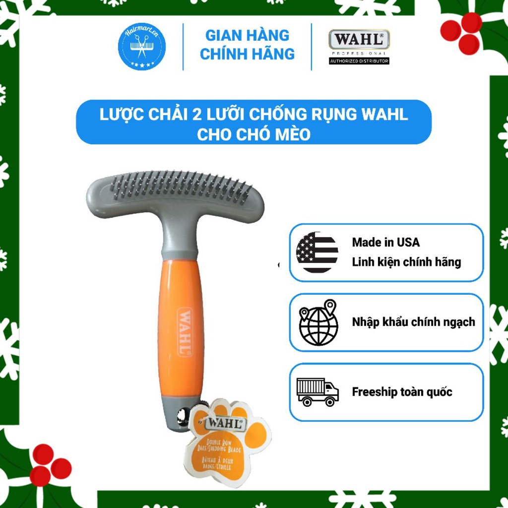 Lược chải hai lưỡi DE-SHEDDER chống rụng lông chó mèo chính hãng Wahl bàn chải lông rụng - Hair Mart