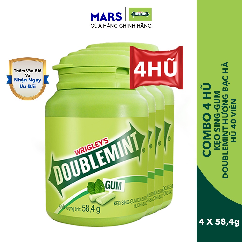 Combo 4 hũ kẹo Sing-gum Doublemint hương bạc hà hũ 40 viên