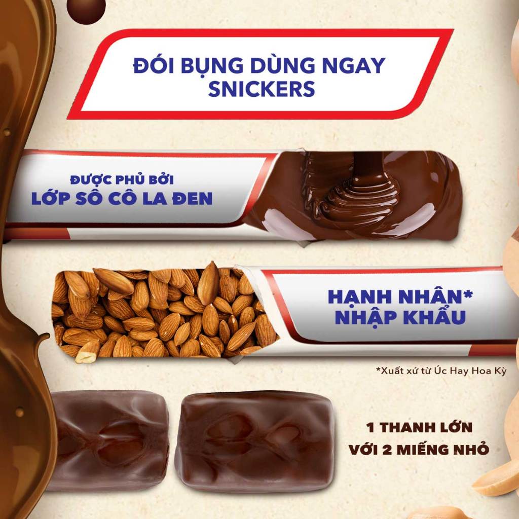 Combo 15 Kẹo Sô Cô La Snickers Hạnh nhân Giảm đường thanh 40g