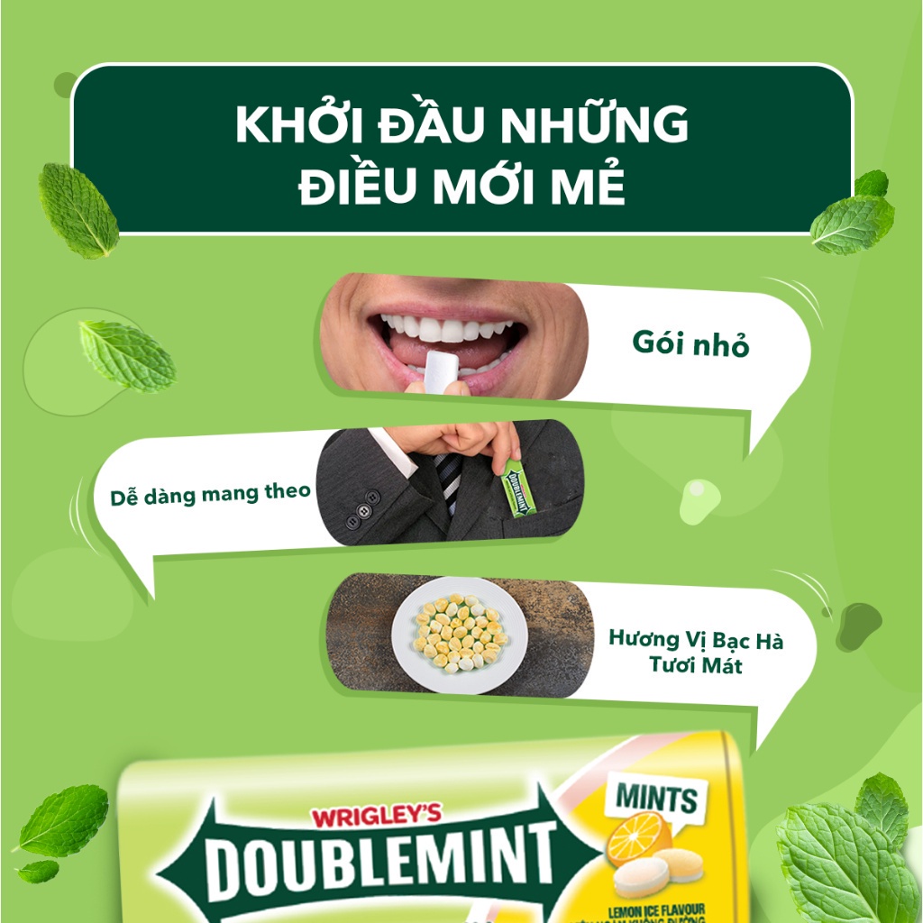 Combo 2 Hộp Viên Ngậm Không Đường Doublemint Hương Chanh 35 viên
