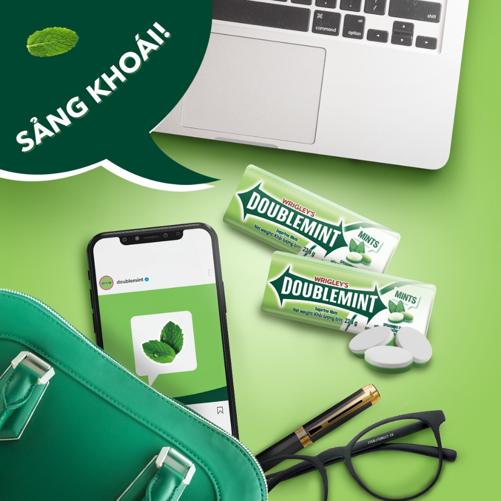 Combo 4 hộp viên ngậm không đường Doublemint hương bạc hà lục 35 viên