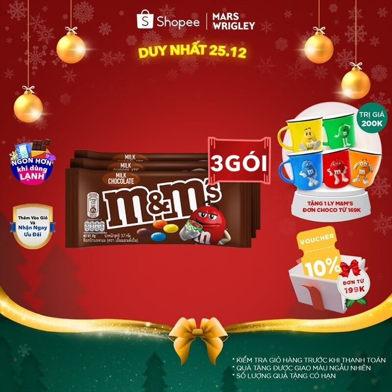 Combo 3 gói Kẹo Sô Cô La Sữa M&M'S 37g