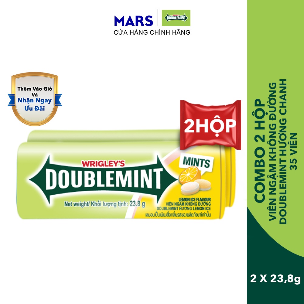 Combo 2 Hộp Viên Ngậm Không Đường Doublemint Hương Chanh 35 viên