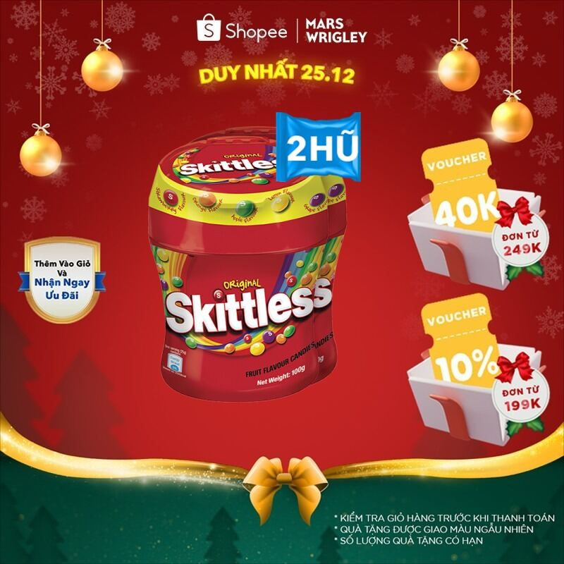 Combo 2 hũ Kẹo Skittles Hương Trái Cây hũ 100g