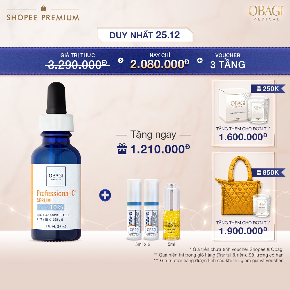 Serum Vitamin C 10% Dưỡng Sáng Da & Chống Oxy Hóa Obagi Professional-C 30ml
