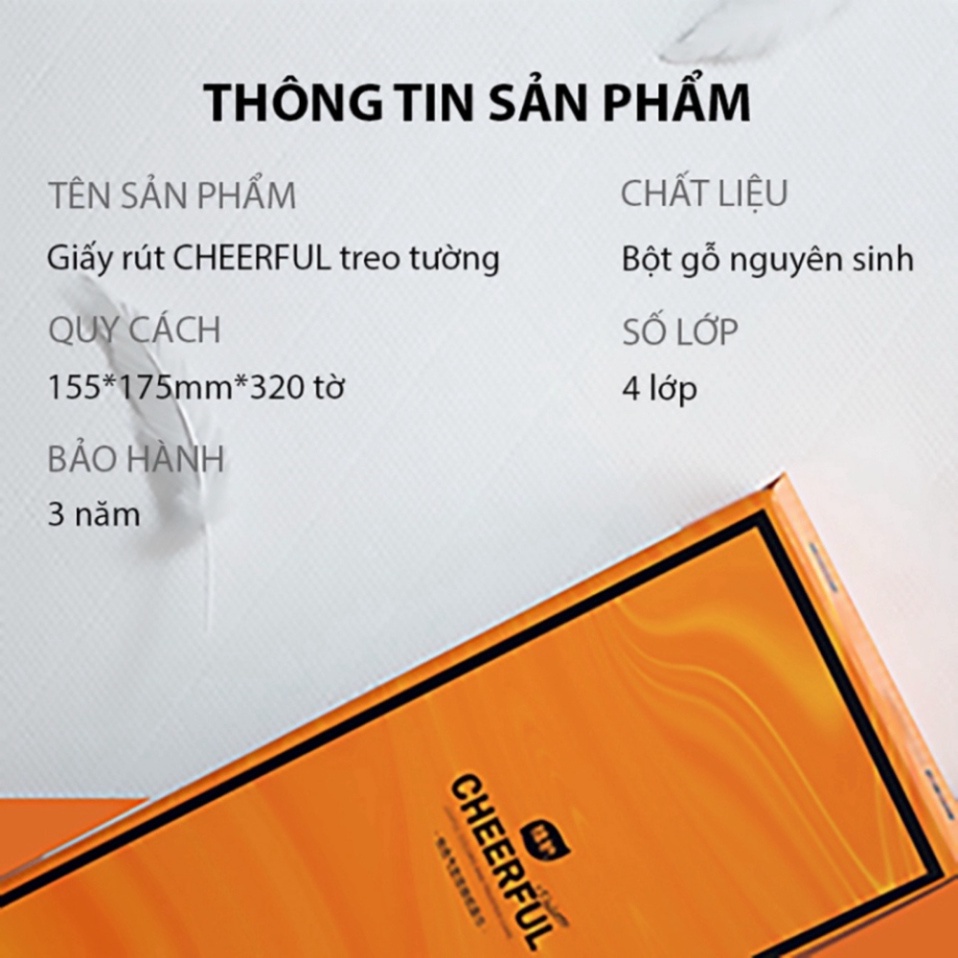 Giấy Vệ Sinh Đa Năng CHEERFUL Treo Tường Dạng Rút Nội Địa Trung 4 Lớp Túi 1280 Tờ Chất Liệu Gỗ Nguyên Sinh