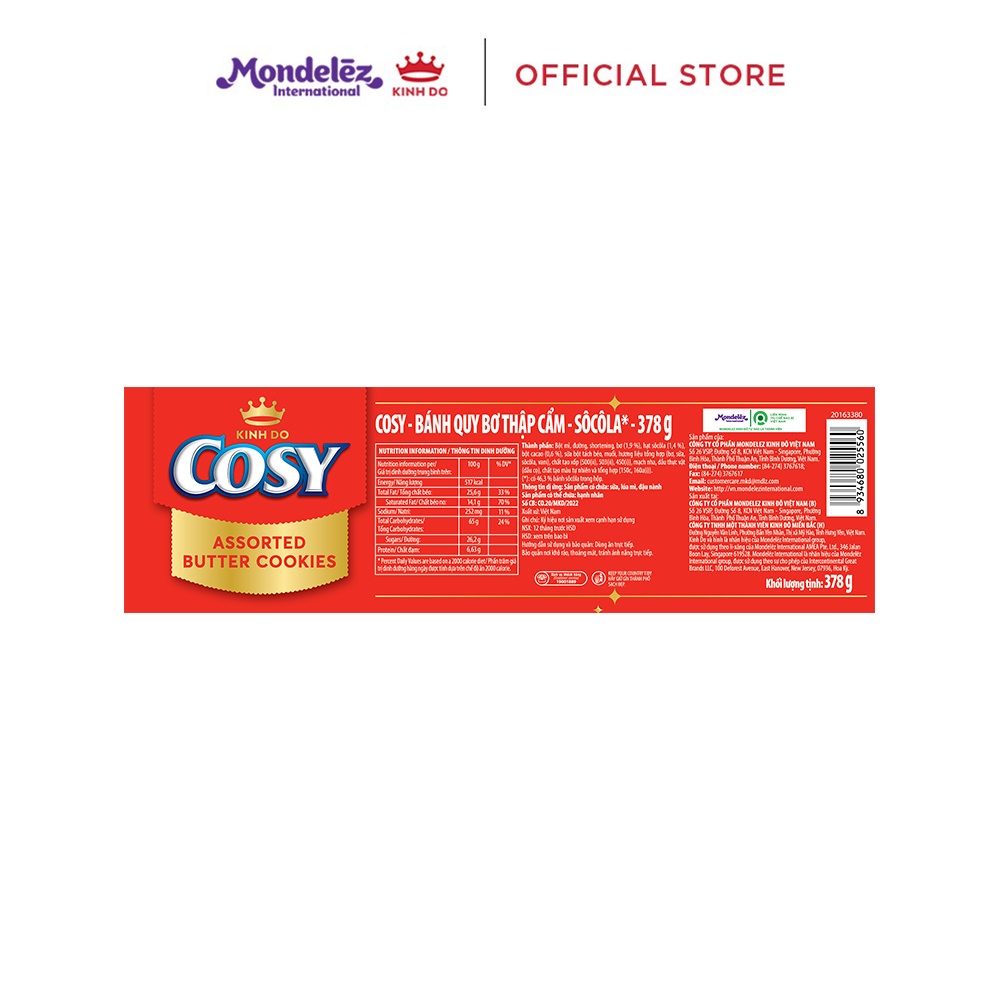 Bánh quy Cosy Tết Thập cẩm socola, hộp thiếc quà Tết 378g 12-14/12