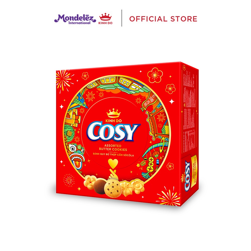 Bánh quy Cosy Tết Thập cẩm socola, hộp thiếc quà Tết 378g 12-14/12