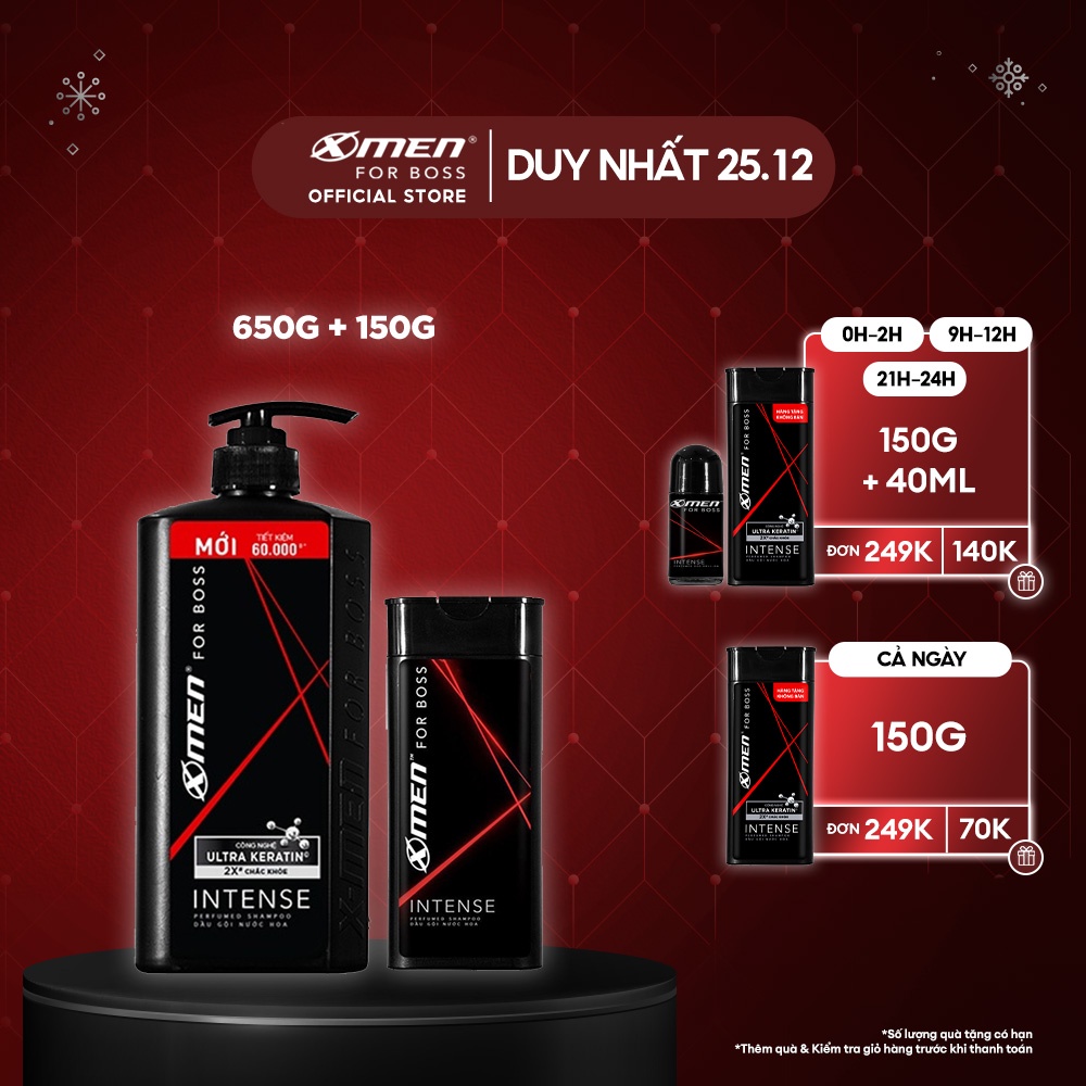 Combo Dầu gội X-Men for Boss Intense 650g + Dầu gội Intense 150g