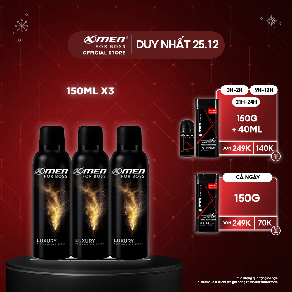 Combo 3 Xịt khử mùi X-Men for Boss Luxury 150ml/chai