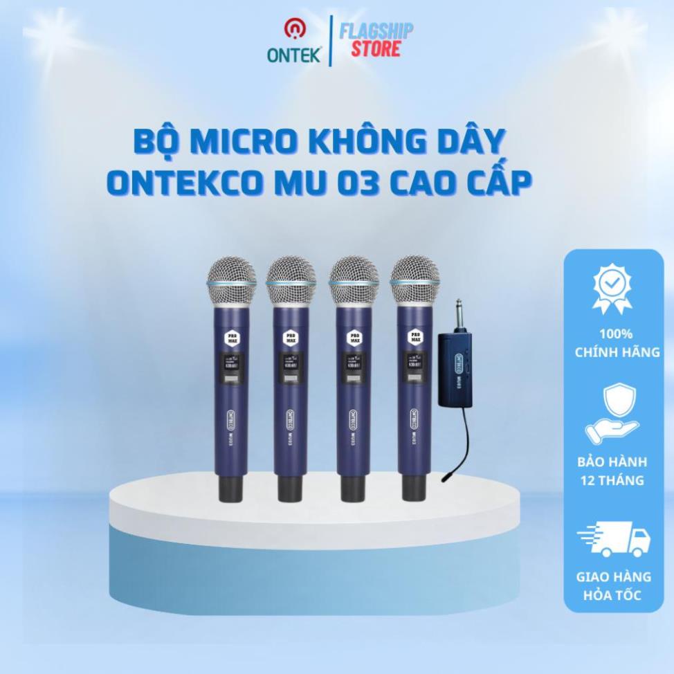 Bộ Micro Karaoke Không dây ONTEKCO MU03 Cao cấp, hiện thị tần số, Chuyên dụng cho mọi Loa kéo, Amply