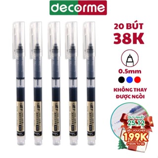 Bút gel ngòi kim DecorMi set 20 bút nước ống mực 0.5mm 3 màu đen xanh đỏ viết mực đẹp nét chữ đều Snowhite Muji vpp