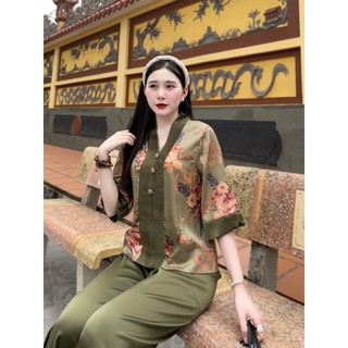Đồ Lam Bộ Đi Lễ Chùa Nữ - Set Lụa Đi Lễ Chùa Vân Gỗ Hàng Thiết Kế Cao Cấp